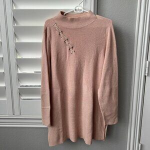 Chico’s Blush Pink Oversized Sweater with Woven Shoulder Detail